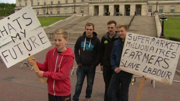 Farmers and their families protests at Stormont last week over the falling price they are receiving for milk