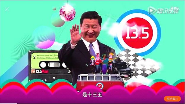 Screengrab of the Shisanwu (13th Five Year Plan) music video, featuring President Xi.