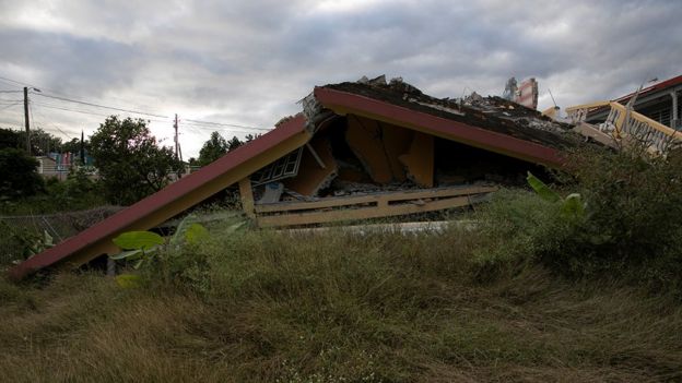 A collapsed house in Puerto Rico