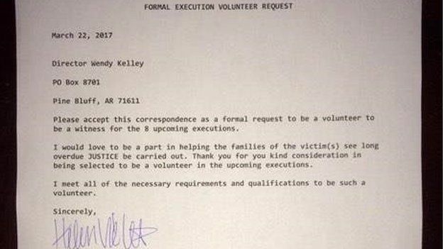 Beth Viele's application letter to serve as a volunteer witness
