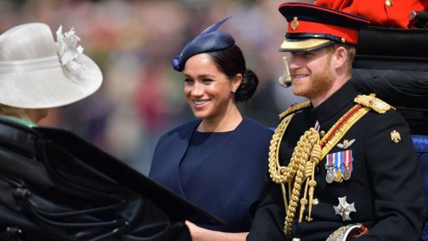 Meghan and Prince Harry arriving at Trooping the Colour