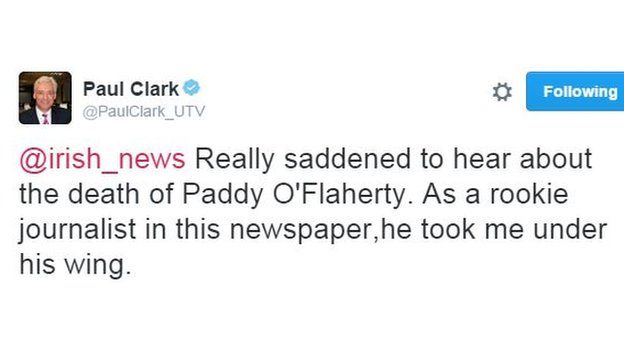 UTV presenter and journalist Paul Clark worked with Mr O'Flaherty at The Irish News