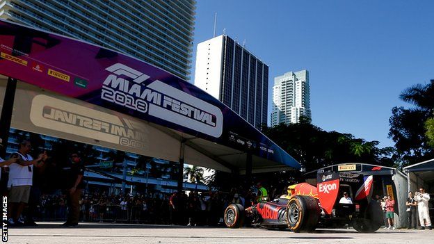 A Red Bull F1 car at an exhibition in Miami
