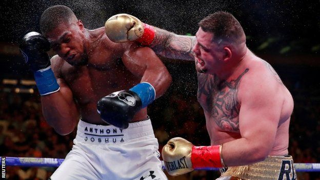 Andy Ruiz throws a punch at Anthony Joshua during their fight in New York in June