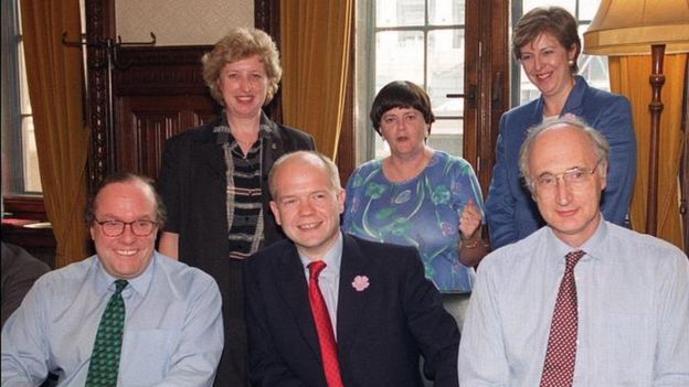 Theresa May and other members of William Hague's shadow cabinet in 1999