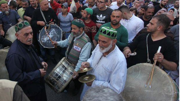 من احتفالات المولد النبوي في نابلس بالضفة الغربية في فلسطين