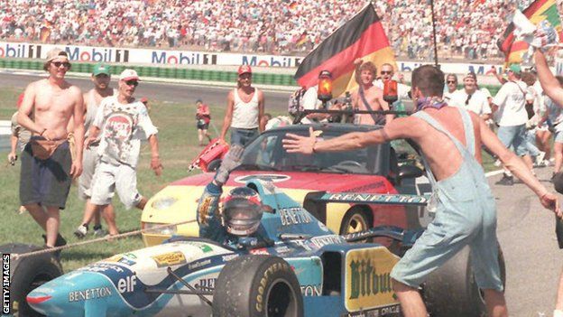 Michael Schumacher wins the 1995 German Grand Prix