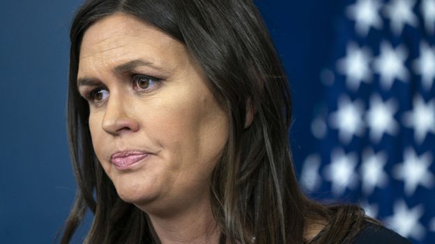 White House Press Secretary Sarah Sanders speaks to the media from the White House Press Briefing Room in Washington DC, USA, 13 April 2018. Earlier