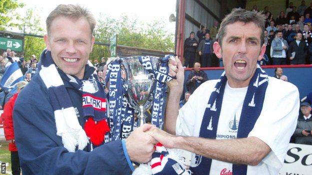 John Hughes and Owen Coyle with the First Division trophy in 2003
