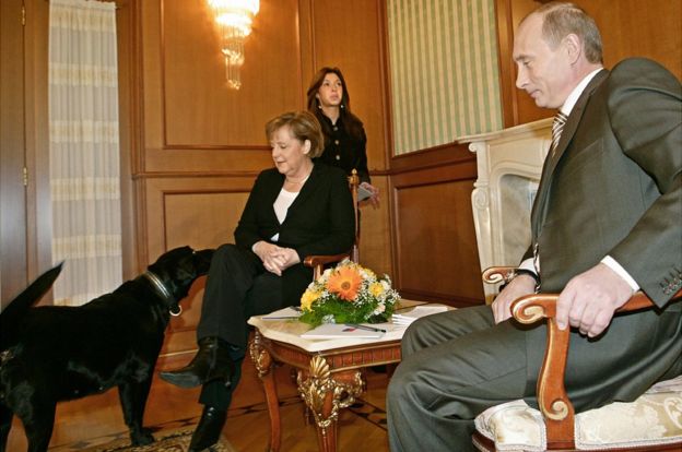 Soçi, 2007: Prezident Putinin iti Kuni Angela Merkel ilə tanış olur