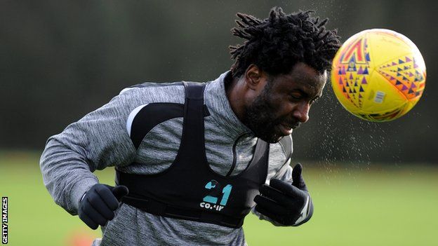 Wilfried Bony's final appearances for Swansea were in the Championship after the club were relegated from the Premier League in 2018