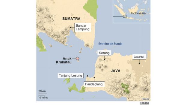 Mapa mostra onde foi tsunami