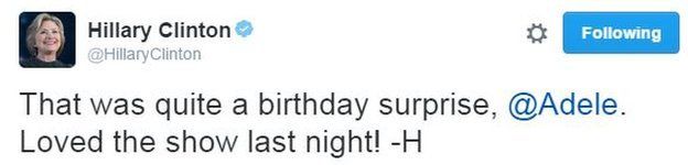 Hillary Clinton birthday surprise tweet