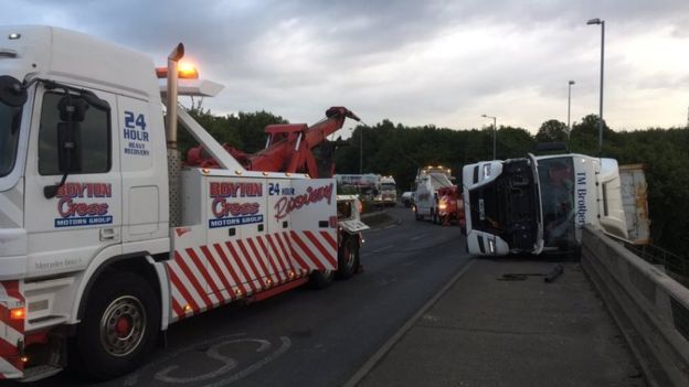 Lorry being recovered