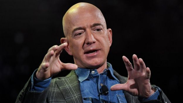 Amazon founder Jeff Bezos addresses the audience in Las Vegas, Nevada