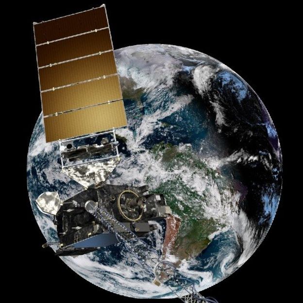 Una imagen de la Tierra y un satélite