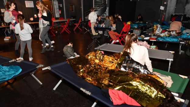 Stranded French families shelter in a reception centre in Montpellier on March 1, 2018