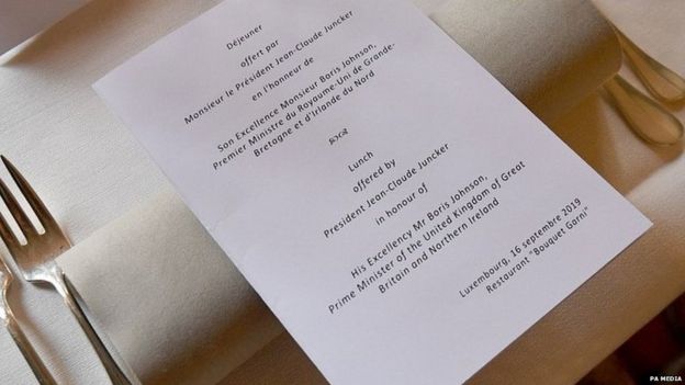 The menu for Mr Johnson and Mr Juncker's lunch