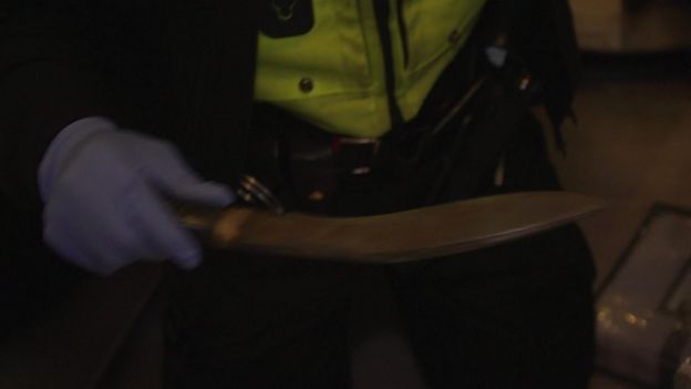 Police officer holding knife