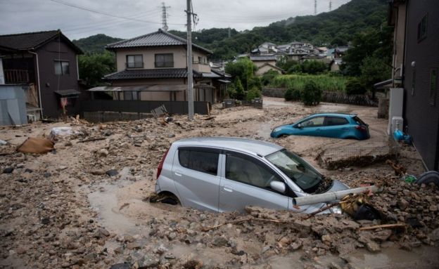 Inundaciones en el oeste de Japón, prefectura de Hiroshima.