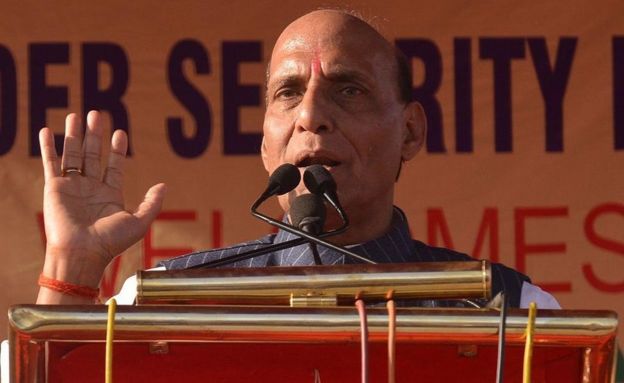 Indian home minister Rajnath Singh at a rally