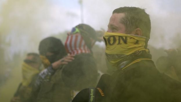 Proud Boys members rally in Portland, Oregon last weekend