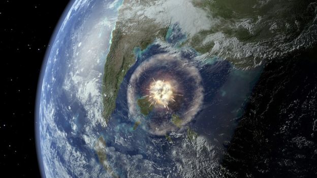 Астероид врезается в Землю. Иллюстрация