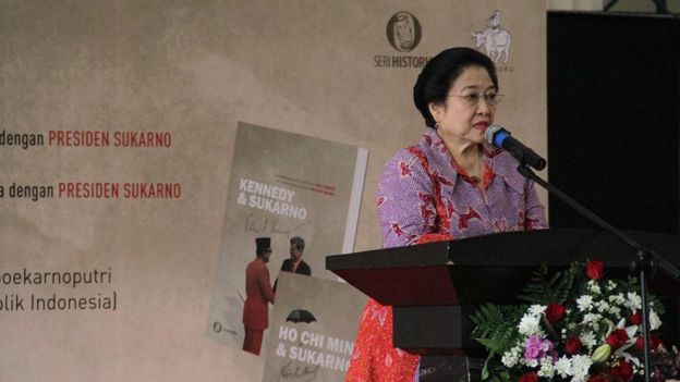 Megawati Sukarnoputri ketika memberi sambutan dalam peluncuran buku Seri Historia di Museum Nasional pada 30 November 2017 di Jakarta