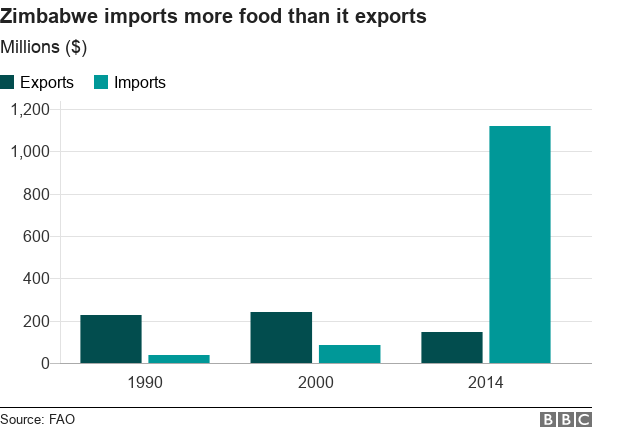 Graph about Zimbabwe's food exports and imports