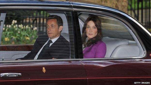 Carla Bruni with Nicolas Sarkozy on a state visit to London in 2008