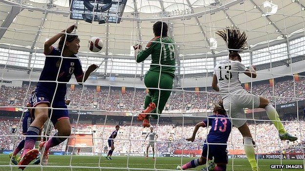 Goalkeeper saving the ball during Women's world cup