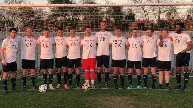AFC Ewell team-mates show their support for Chris Keogh