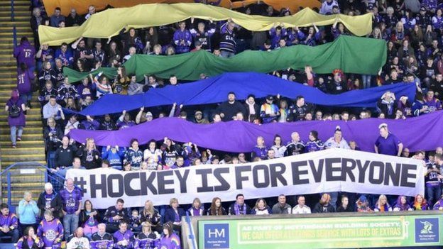 Glasgow Clan fans demonstrate solidarity with the LGBTQI+ community at Nottingham play-offs