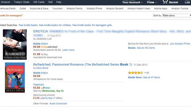 Amazon screen grab of sexually explicit literature next to books for children