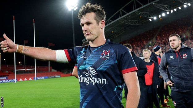Ulster fly-half Billy Burns looks pleased after Ulster's win at Thomond Park
