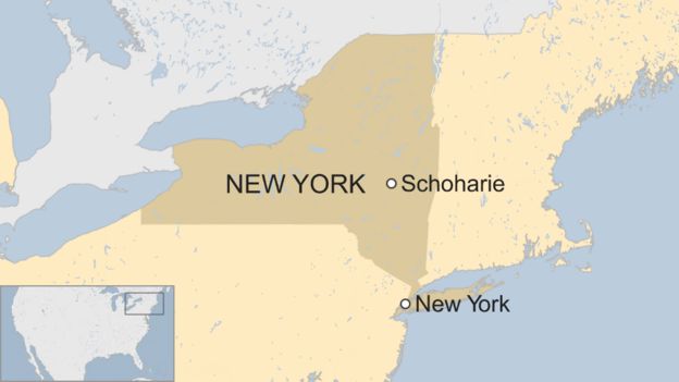 Map shows the location of Schoharie in the US state of New York