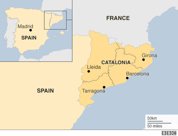 Map of Catalonia in Spain