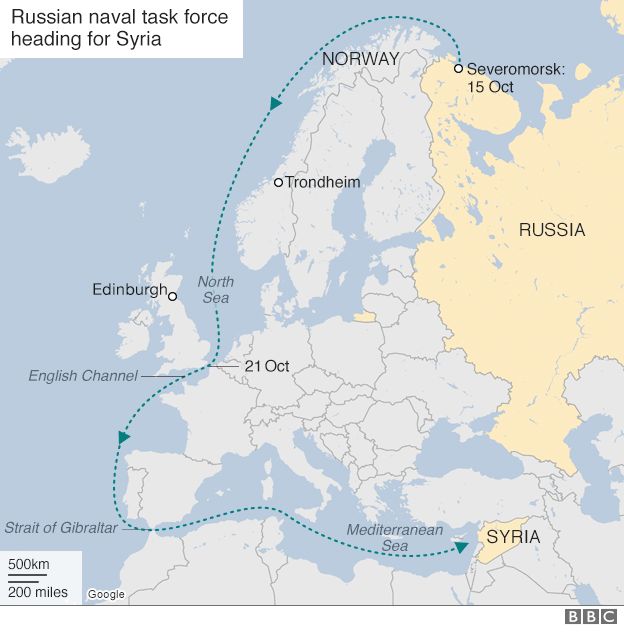 Map showing route of Russian task force