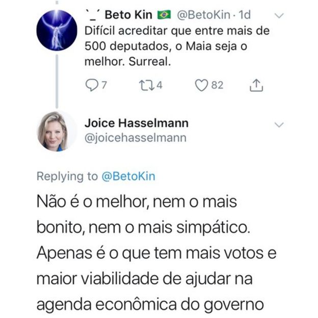 Tuíte de Joice Hasselmann