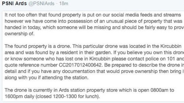 PSNI in Ards tweeted the appeal on Tuesday night