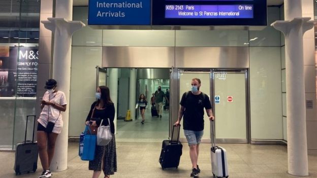 Travellers arriving from the Eurostar at St Pancras International railway station as they try to get back from France on Friday