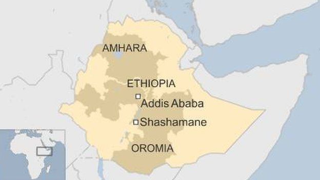 Map showing the regions of Ethiopia