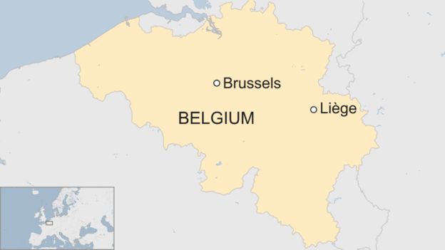 A map showing Liege in Belgium