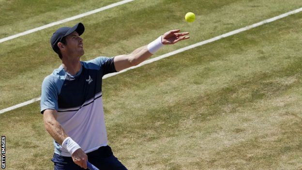 Andy Murray serving against Matteo Berrettini in Sunday's final at the Stuttgart Open