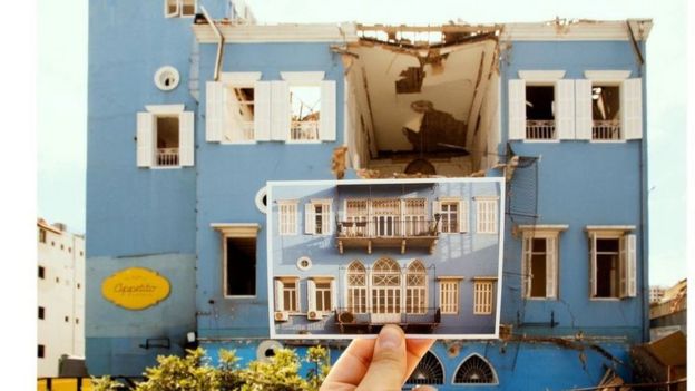 تعرّف الزوجان في أعقاب الانفجار على 25 مبنى وتركا أمام كل منها بطاقة بريدية تحمل صورة من مجموعة 
