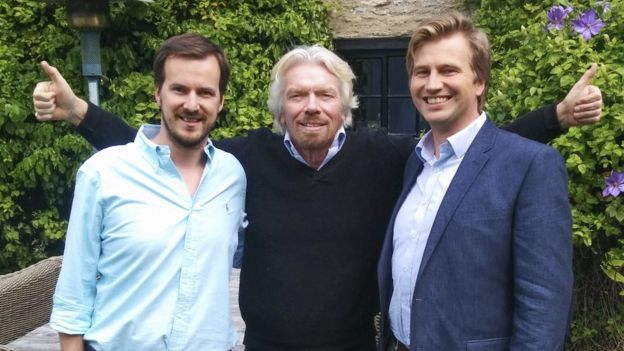 Kristo Kaarmann and Taavet Hinrikus with Sir Richard Branson