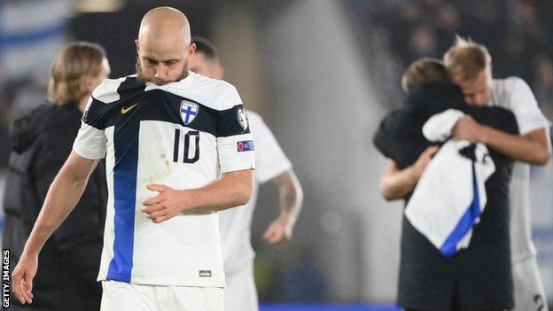 A dejected Teemu Pukki after Finland's loss to France