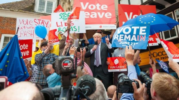 Boris Johnson speaking at a pro-Brexit rally