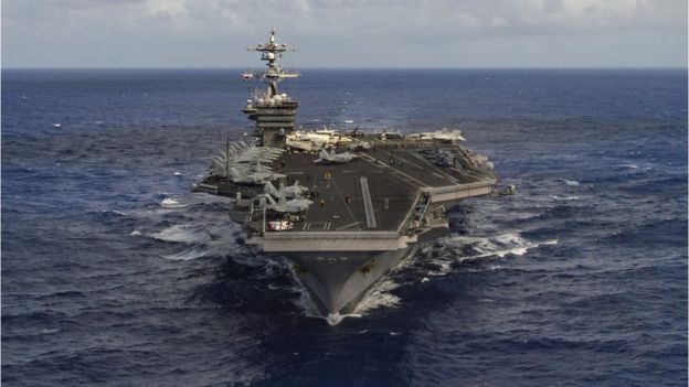 The aircraft carrier USS Carl Vinson sailing in the Pacific Ocean, 30 January 2017.