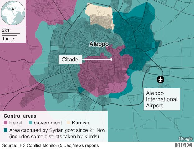 Map showing control of Aleppo (5 December 2016)